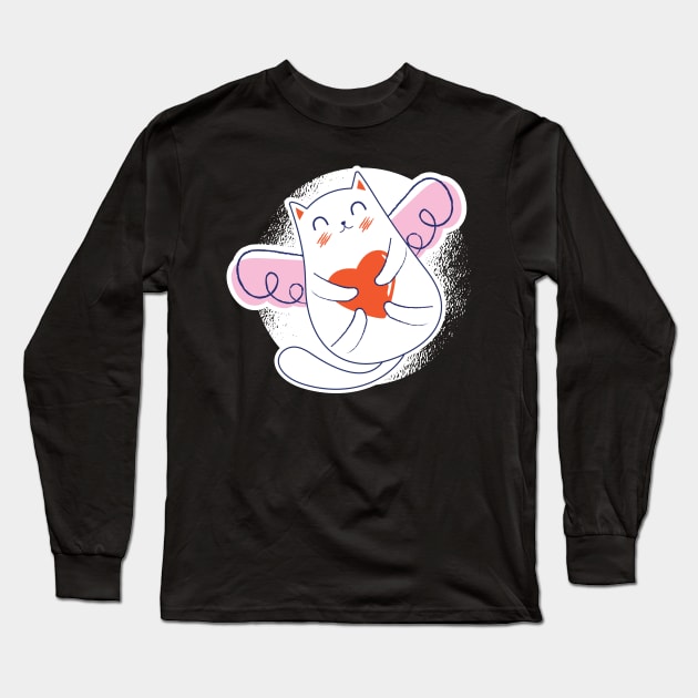 cat with wings and a heart Long Sleeve T-Shirt by H K F